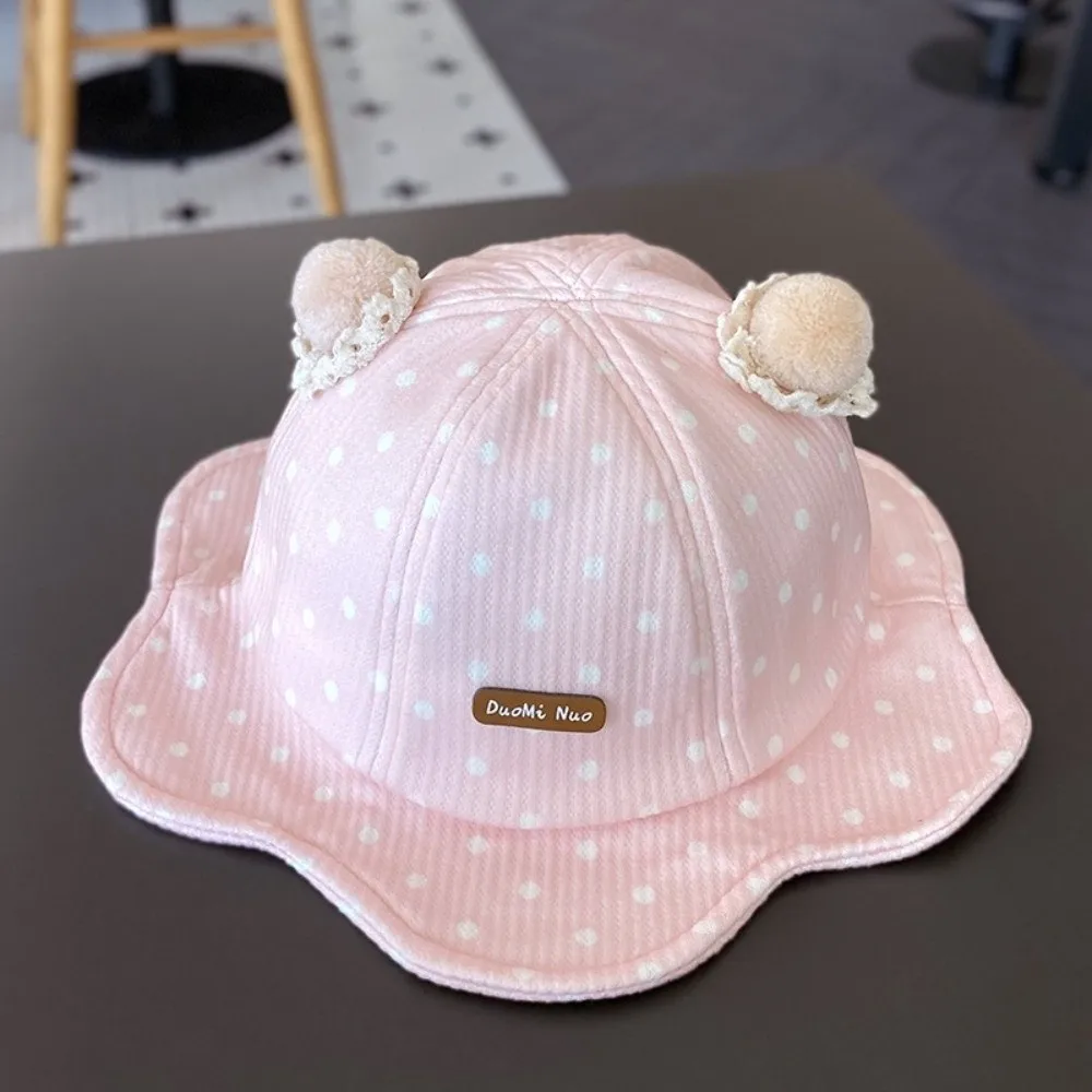 

Cute Corduroy Fisherman Hat Foldable Ruffle Brim Sun Hat Soft Breathable Polka Dot Bucket Hat for Girl