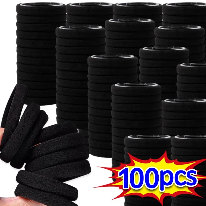 10-100pcs Women Black High Elastic Hair Bands Black Basic Hair Tie Headband Simple  Ponytail Holder Headwear Hair Accessories