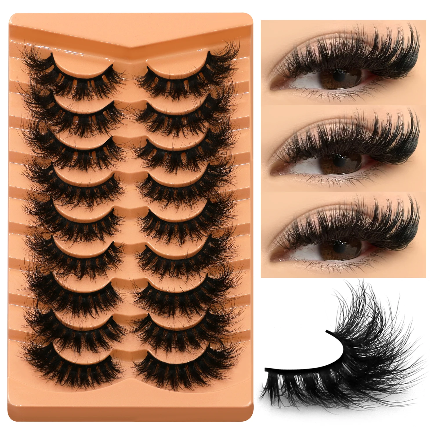 GROINNEYA Fluffy Eyelashes 3 Styles Mixed Curl Lashes Thick Cat Eye Lashes Soft Wispy 8D Volume Fake Eyelash Extension Makeup