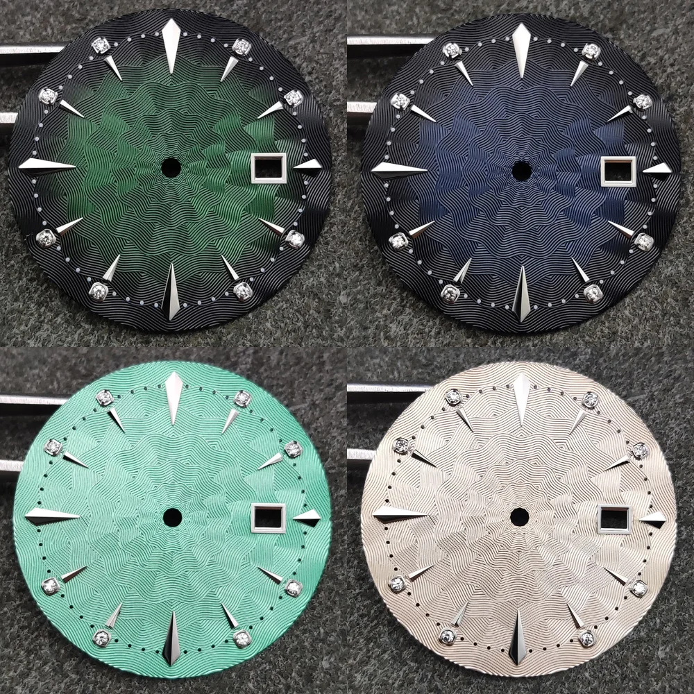 35mm Watch Dial and Watch Hands Diamond Scale Faces Men's Cocktail Watch Replacement Accessories for NH35 Movement
