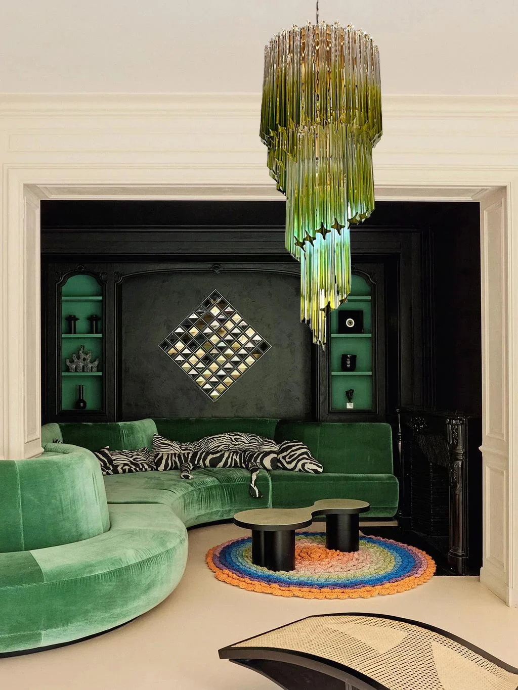 French Rotating Green Glass Series Zy0827 Texture Pendant Light Elegant Led E14 Dimmable Lamp Home-applicant Of Living Room
