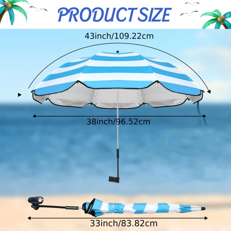 1 Piece Waterproof Beach Chair Umbrella with Universal Clamp, 360° Rotation Portable All-Season Golf Umbrella image 3
