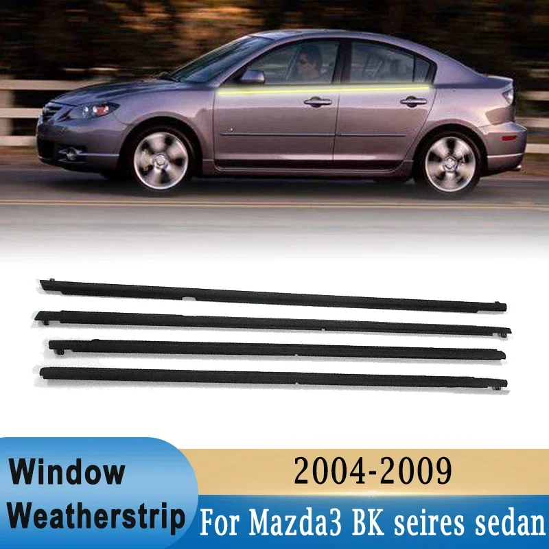 For Mazda 3 2004-2009 4Pcs Window Weatherstrip Outer Window Glass Sealing Belts Trim Strips for Front Rear Windows Waterproof