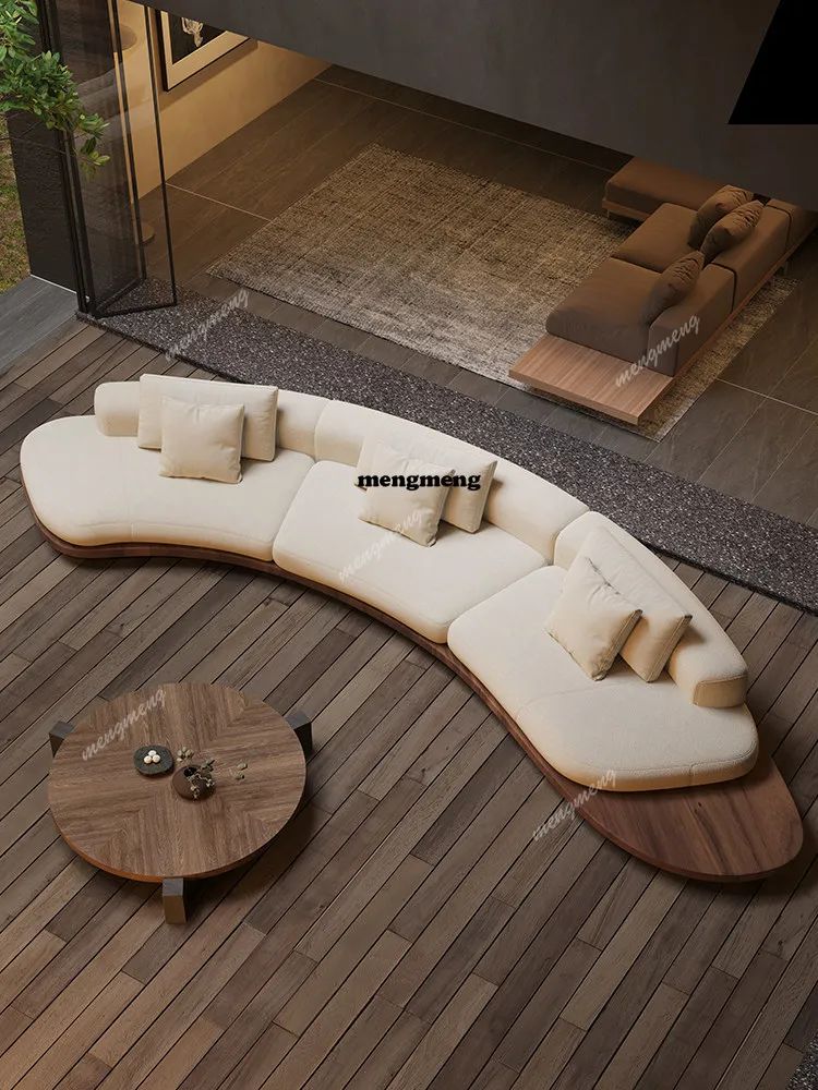 Medieval wabi-sabi style solid wood floor, special-shaped curved sofa, business small apartment B&B rest area reception designer