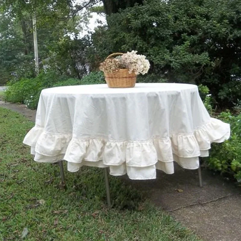 

Double Ruffle Linen Tablecloth Ruffled Table Cloth Multi Ruffle Tablecloth Wedding Decorations 70x72