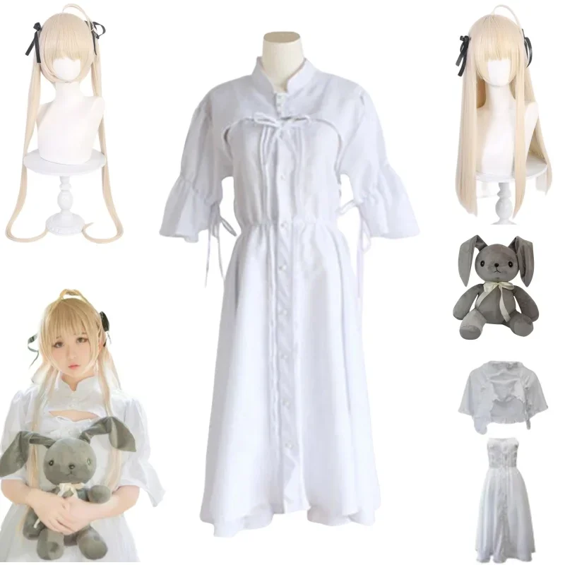 Costume Cosplay Blanc Lolita avec Perruque Lapin pour Femme, Robe de ixd'Halloween, Anime Yosuga No Sora Kasugano Sora