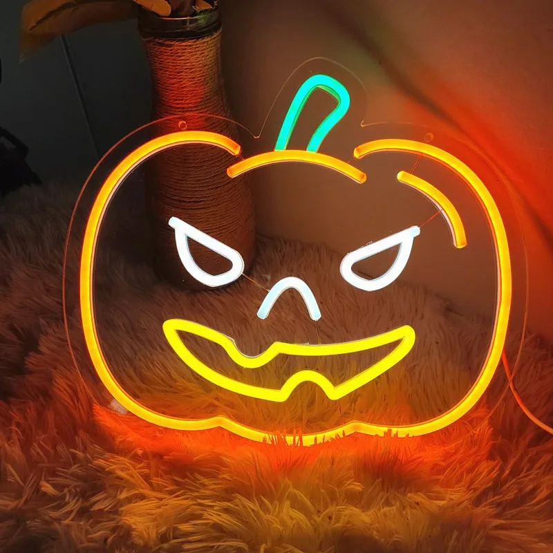 Pumpkin Halloween Neon Signs Lantern Led Light Up Sign USB Powered Home Party Bedroom Decoration Spooky Boo Neon Wall Decor Lamp