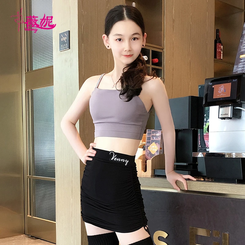 

Платье для латинских танцев Venny, топ без рукавов с открытой спиной для девочек, элегантная тренировочная одежда, костюмы для бальных танцев