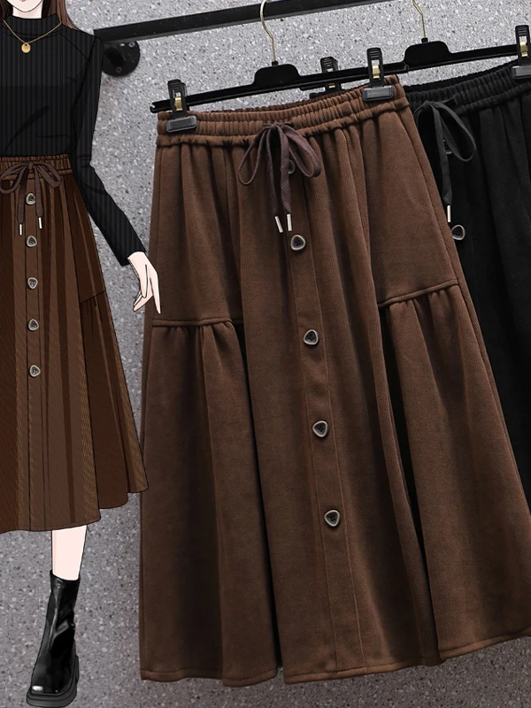 High Waist A-Line Knitted Base Layer Flower Bud Skirt Women's Autumn Winter plus Size Conceal Hip Umbrella Half-length Skirt