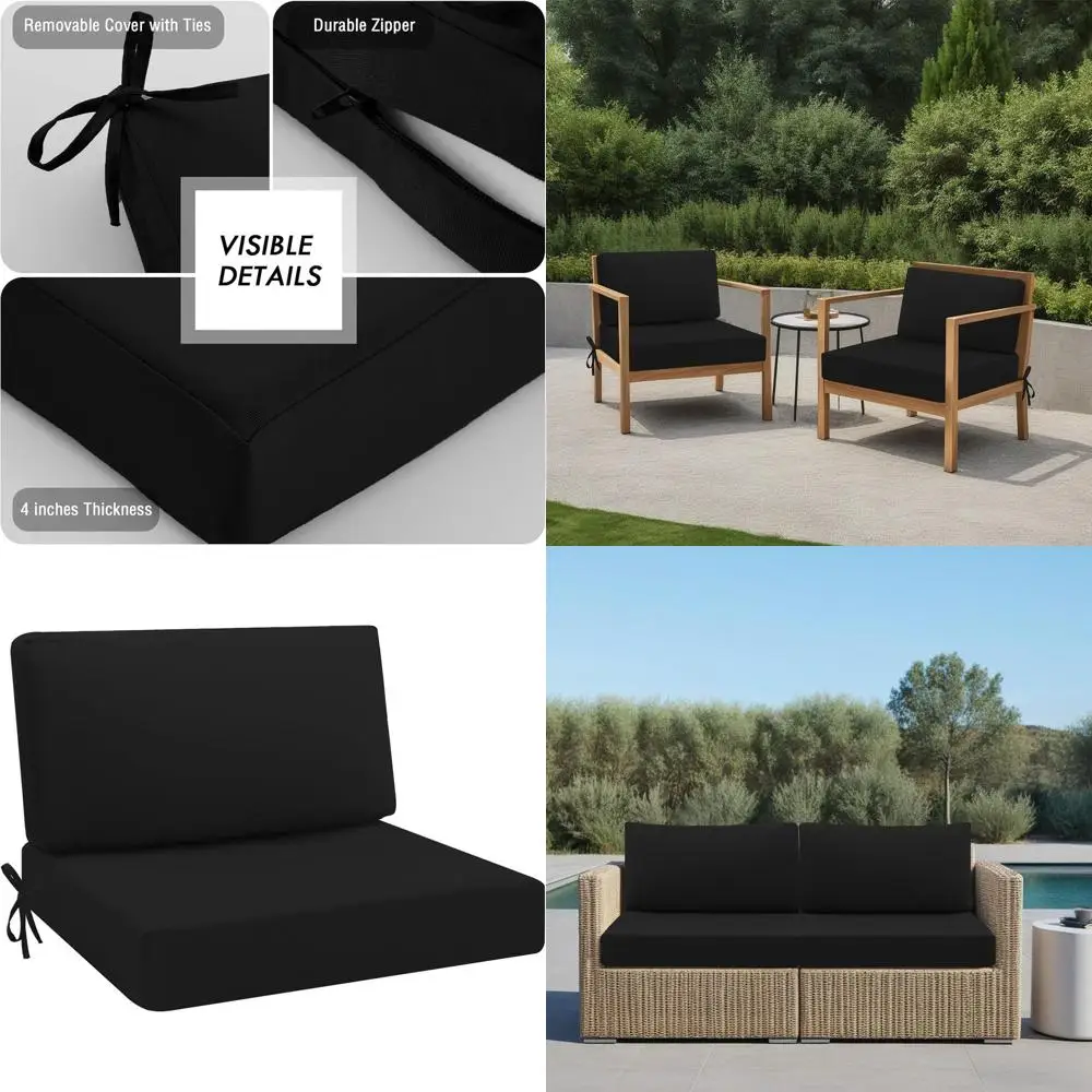 

Водонепроницаемые черные подушки для уличных стульев, 30x30, для глубоких сидений Hampton Bay, подходят для сада, газона и террасы