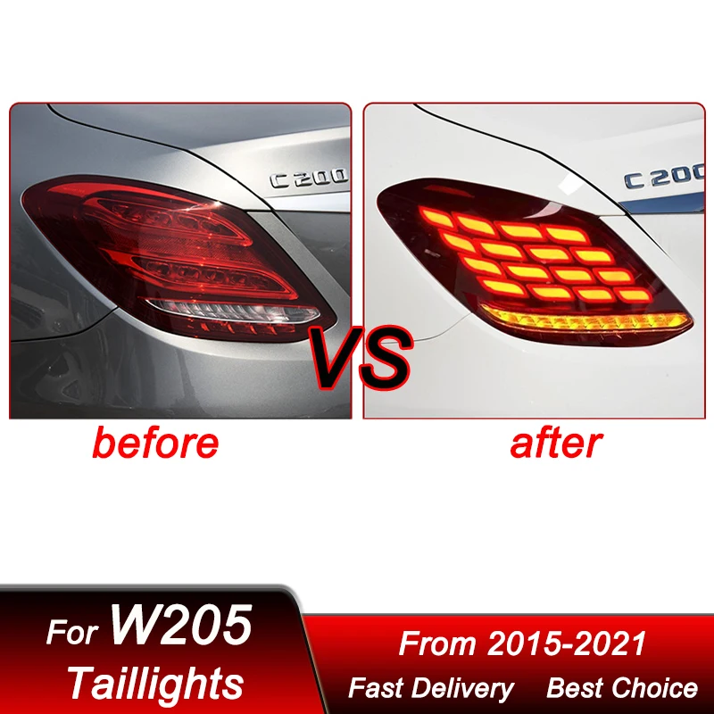 Car Tail Lights For Mercedes-Benz W205 C180 C200 2015-2021 Dragon scale full LED Dynamic Turn Signal Light Tail Lamp Assembly