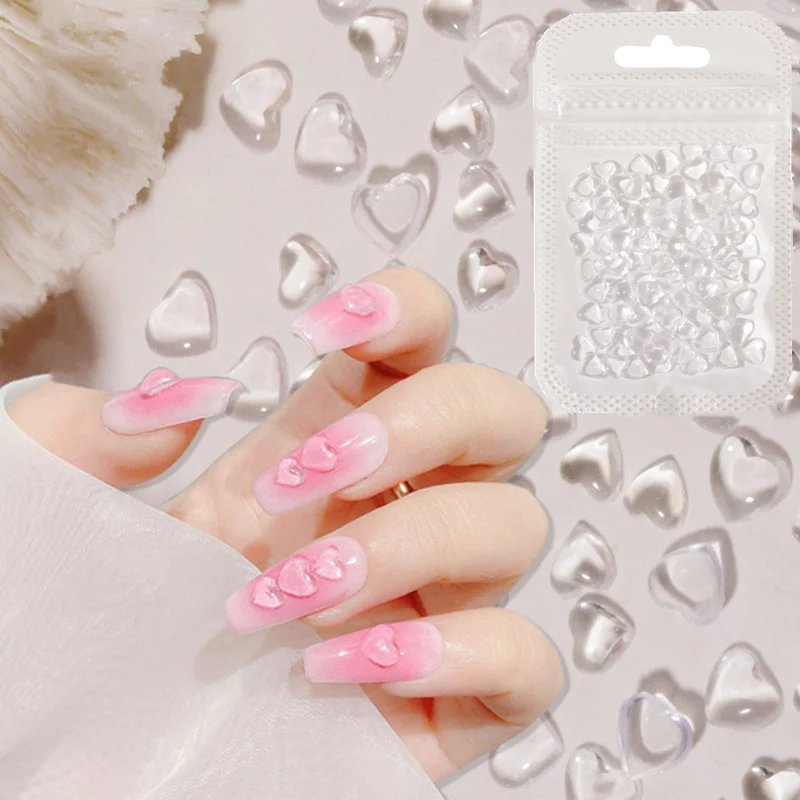 

50/100pcs Love Jewelry Nail Charms Aurora Resin Heart Nail Art Decoration 3D Peach Heart Nail Parts For DIY Manicure Accessory