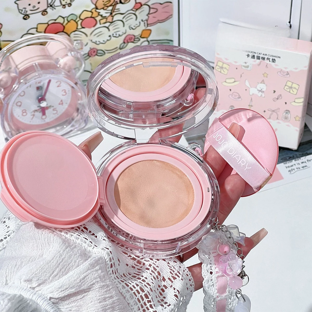 

Cute Cat Air Cushion Compact Cream Hydrated High Coverage Foundation Oil Control Concealer Bb Cream Korean Makeup Base Cosmetic
