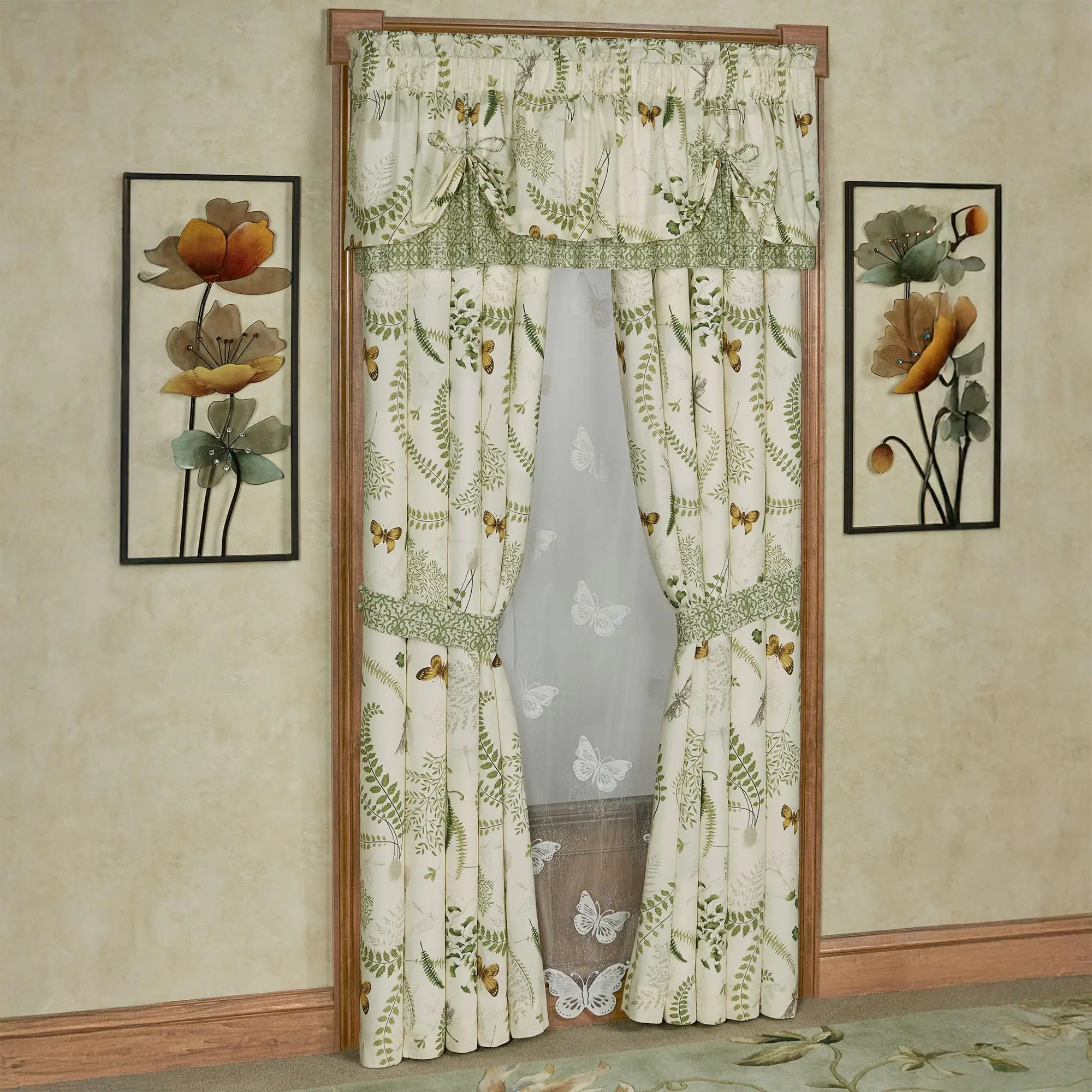 Butterfly Eden Layered Window Valance & 84L Curtains Set