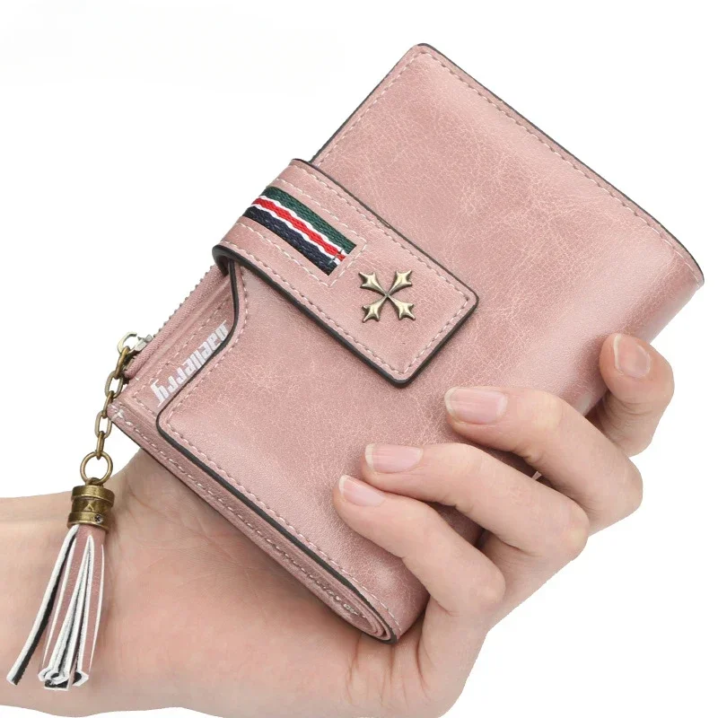 

Bifold Short Oil Wax Card Wallet Women Fashion High Quality Purses Stylish Card Holder Coin Purse Ladies Vintage Leather Wallets