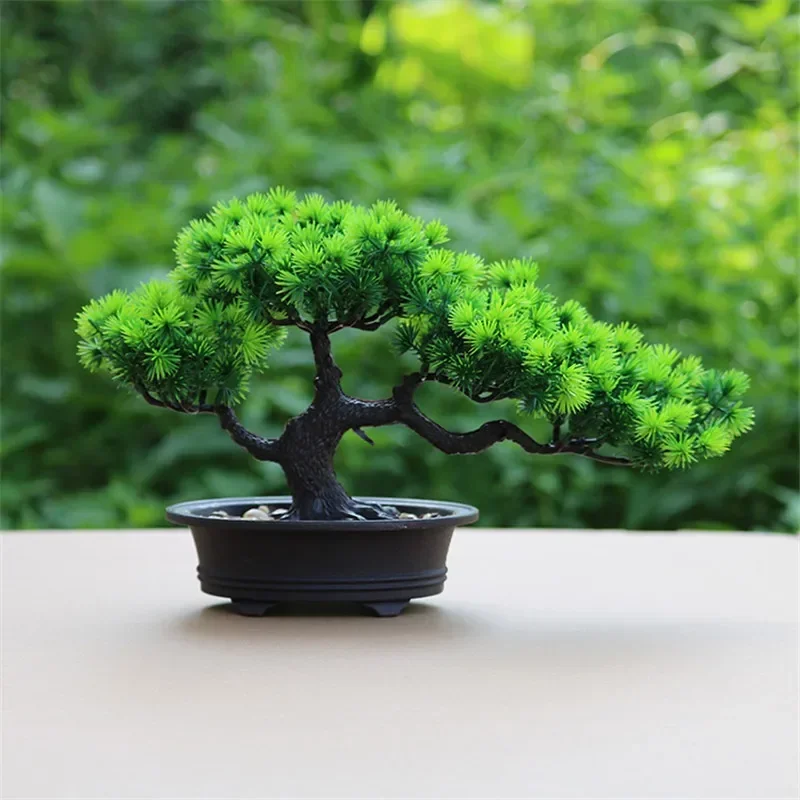 Artificial Flower Bonsai Green Plant Zen Simulated Tree Pine Potted Flower Pot Desktop Decoration Fengshui Decor Plant Viewing