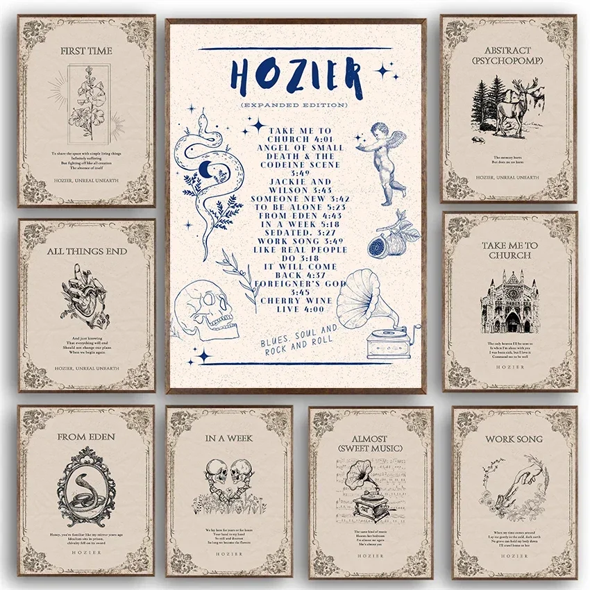 Hozier Music Star Singer Song Lyrics ملصق ريترو قماش جدار الفن ضمن لوحات أسبوع للنادي بار ديكور المنزل #1