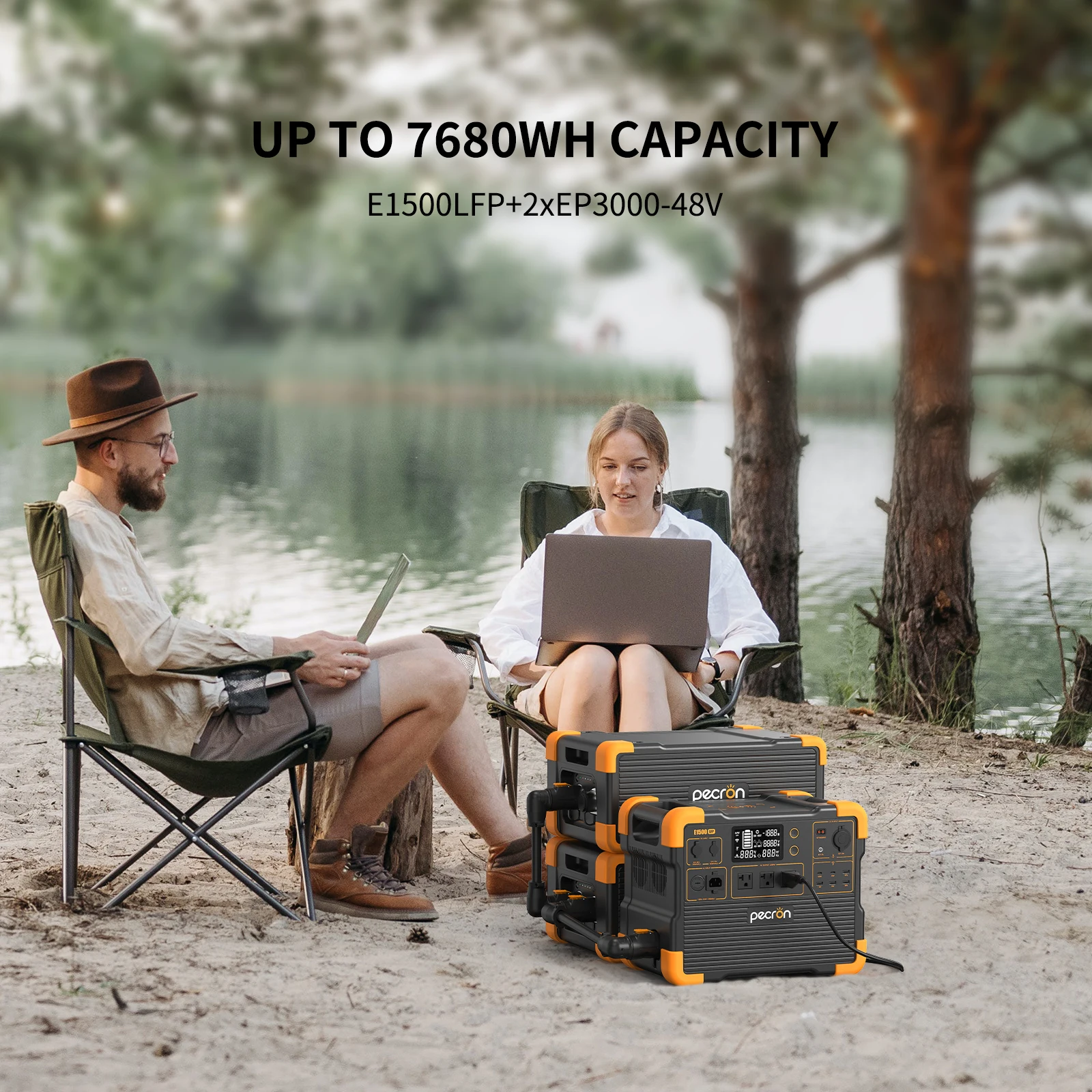 US stock PECRON 7680Wh off-grid portable power station solar generator with 2 pcs EP3000-48V expansion battery 3072Wh