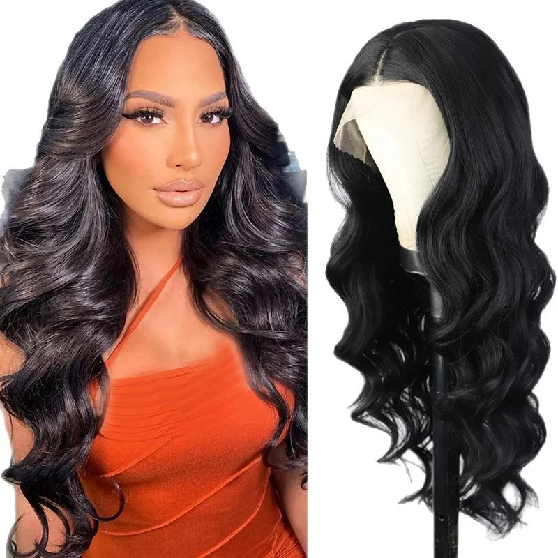 

Высококачественный синтетический парик с кружевной передней частью, черный, с эффектом естественных волн, для женщин, реалистичный, натуральный вид, для повседневной носки.