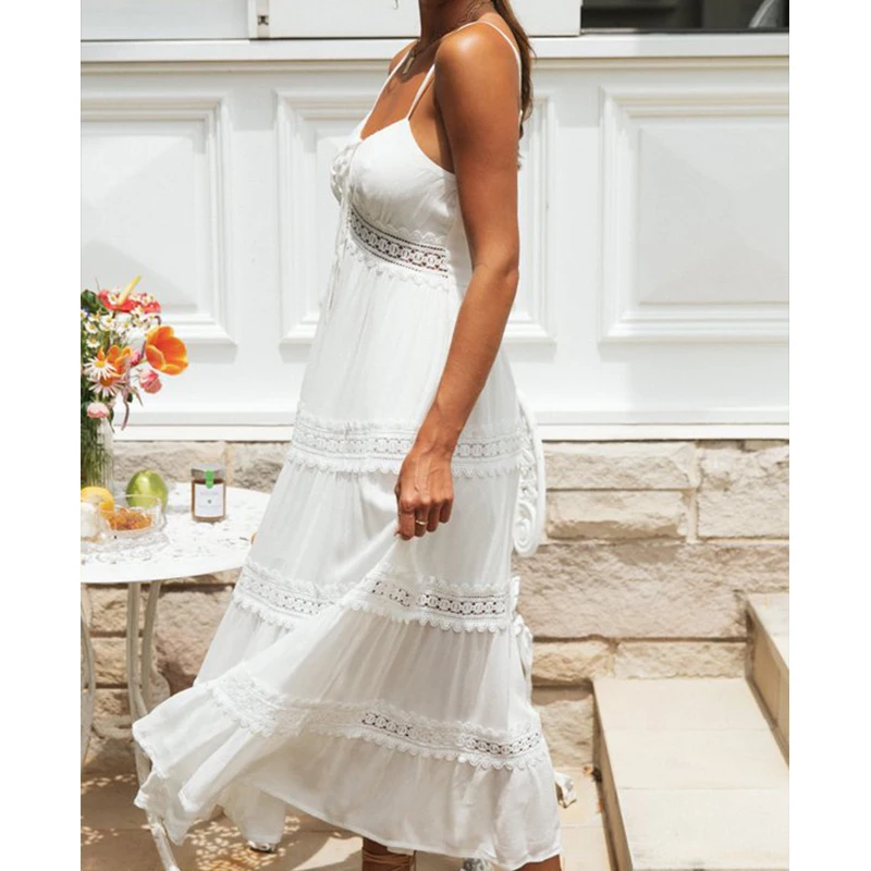 Women's Summer Patchwork Long Dress Lace Party Dance Wear Slim Beach Sexy Sundress Boho Backless Maxi Dresses Ladies Vestidos