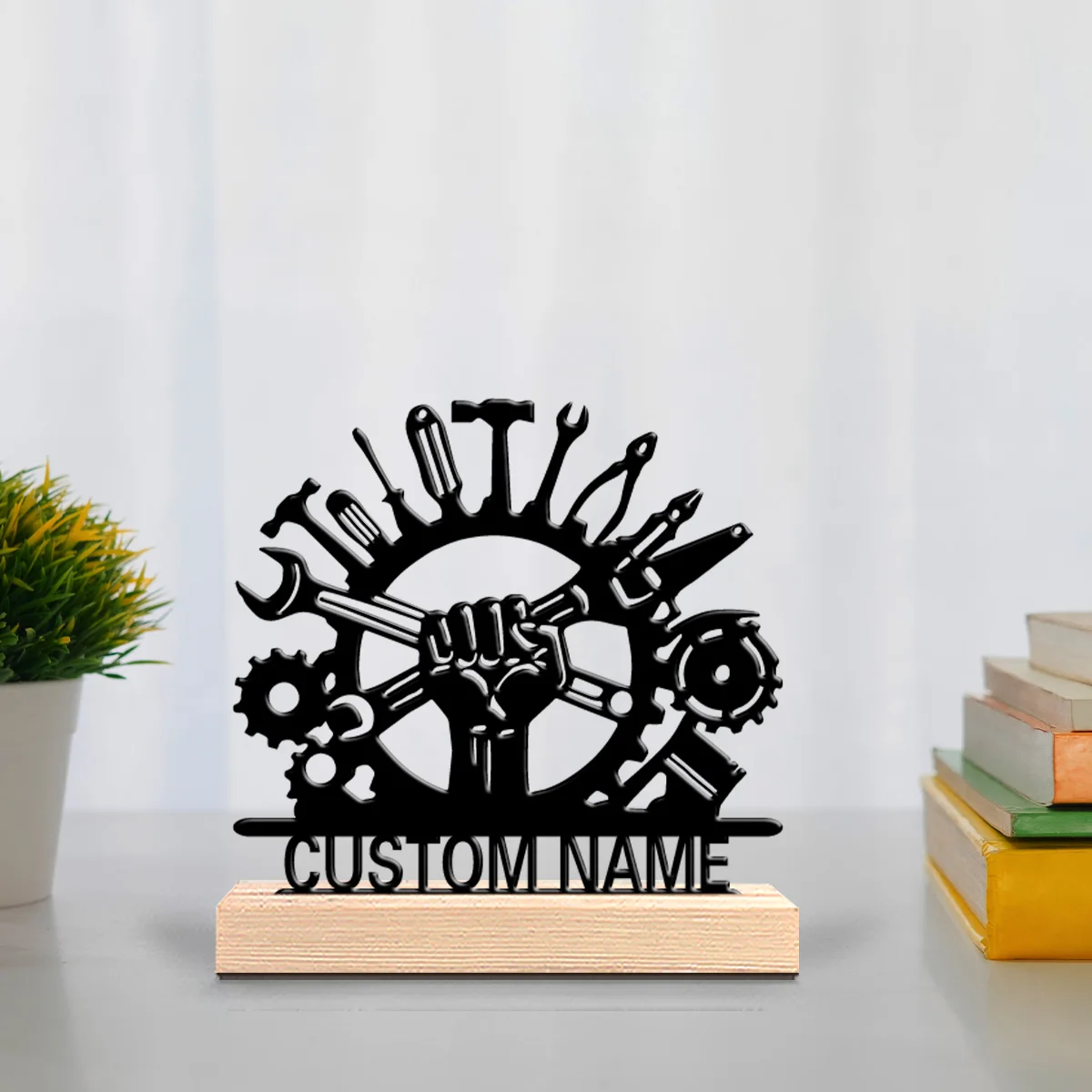 1pc carage tool Personalized Letter Metal Statue Metal Ornament Handicraft With Wood Base Tin Statue For Youth Gifts