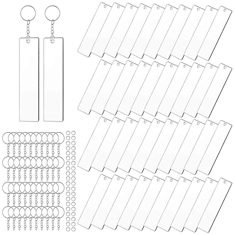 120 قطع مستطيل الاكريليك مفتاح سلسلة فارغة شفافة الاكريليك المفاتيح فارغة