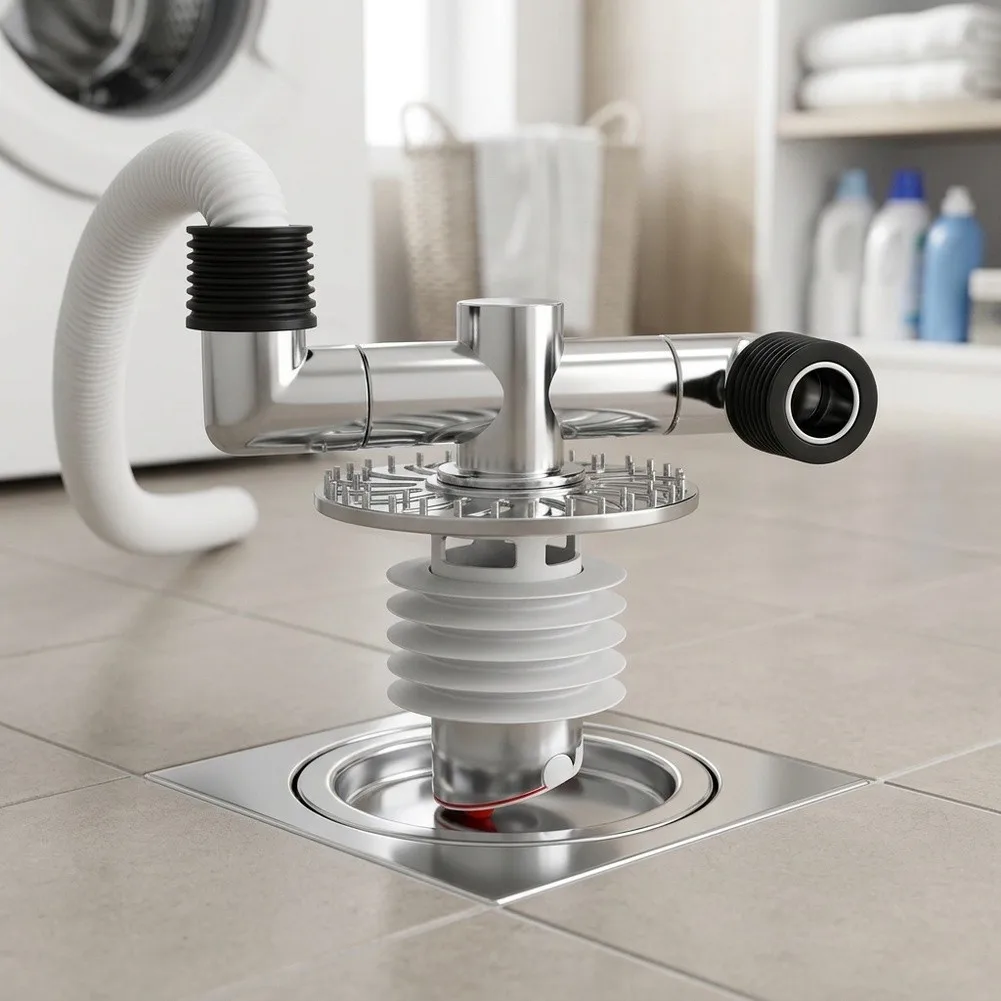 Washing Machine Drain Pipe Adapter 3-Way Splitter with Anti-Backflow Waterproof Design for Flexible Installation