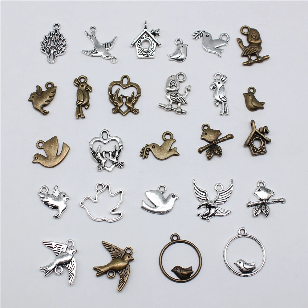 20pcs Charms Connector Bird Tibetan Bronze Silver Color Pendants Antique Jewelry Making DIY Handmade Craft