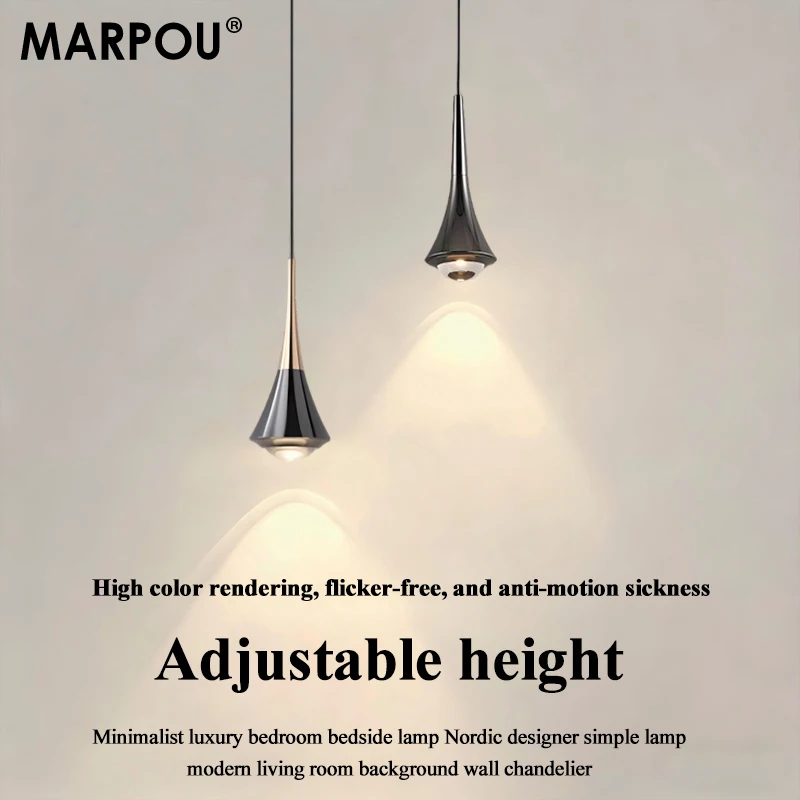 MARPOU Pendant Light 6W 3 Color Lights Adjustable Height LED Chandelier Modern Italian Design Simple Bedside Hanging Line Light
