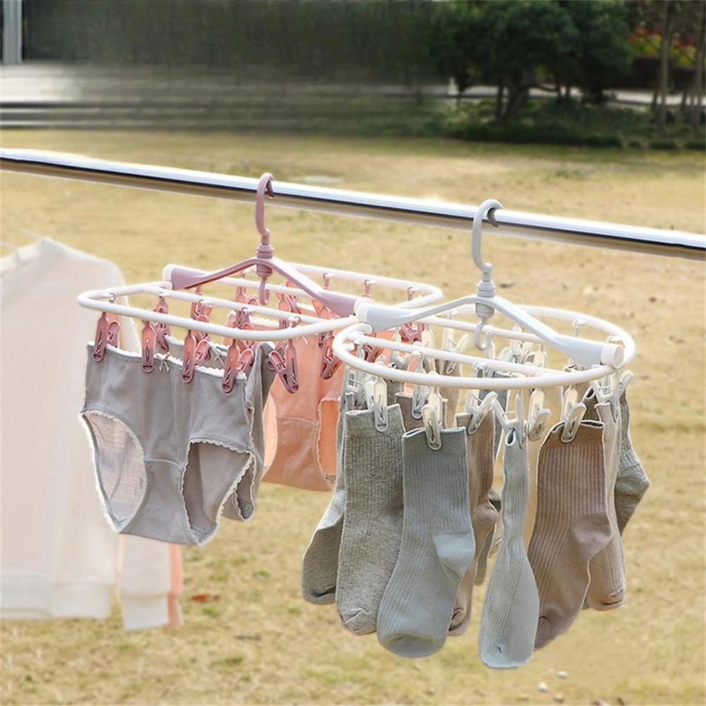 Multifunction Plastic Clothes Dryer Rack 360° Folding Clothes Dryer Hanger Household  Laundry Organizer Racks 8/12/20/24/32 Clip