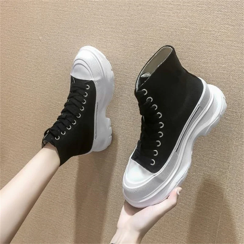 women men Platform Sneakers Autumn High Gang Canvas Little White Shoes Casual Thick Bottom Vulcanized Canvas Ankle boots 32 43