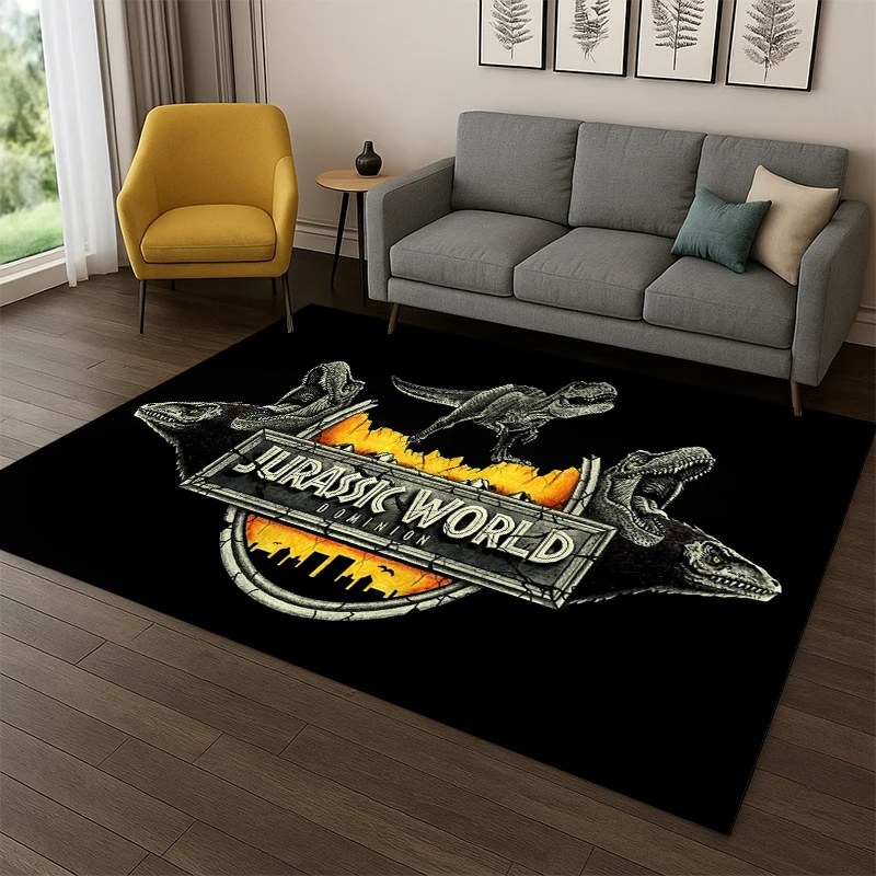 Alfombra clásica de dibujos animados de dinosaurios de Jurassic Park para dormitorio, sala de estar, sofá, felpudo, decoración del hogar, alfombra antideslizante para área infantil