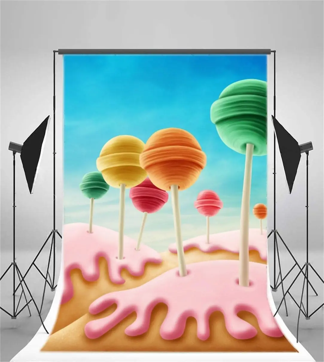 

Photography Background Colorful Lollipop Childhood Sweet Candyland Dreamy Fantasy Cartoon Home Party Backdrop Wall Banner Poster