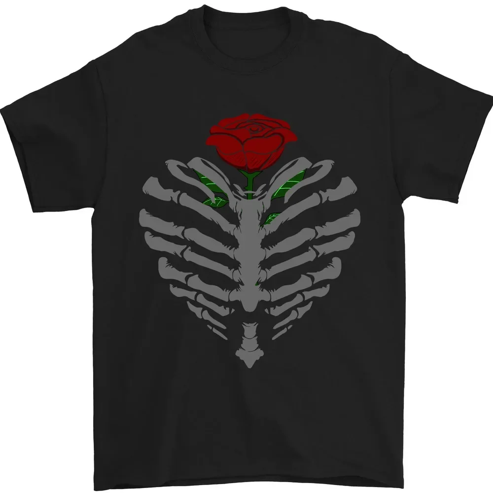 Rib Cage Rose Gothic Men's T-shirt - Biker Graphic 100% Cotton  High Quality 100%Cotton Short Sleeve