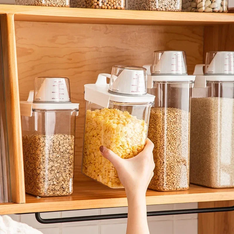 Plastic Storage Tank Moisture-proof Airtight Laundry Detergent Powder Cereal Storage Container with Measuring Cup Kitchen Items