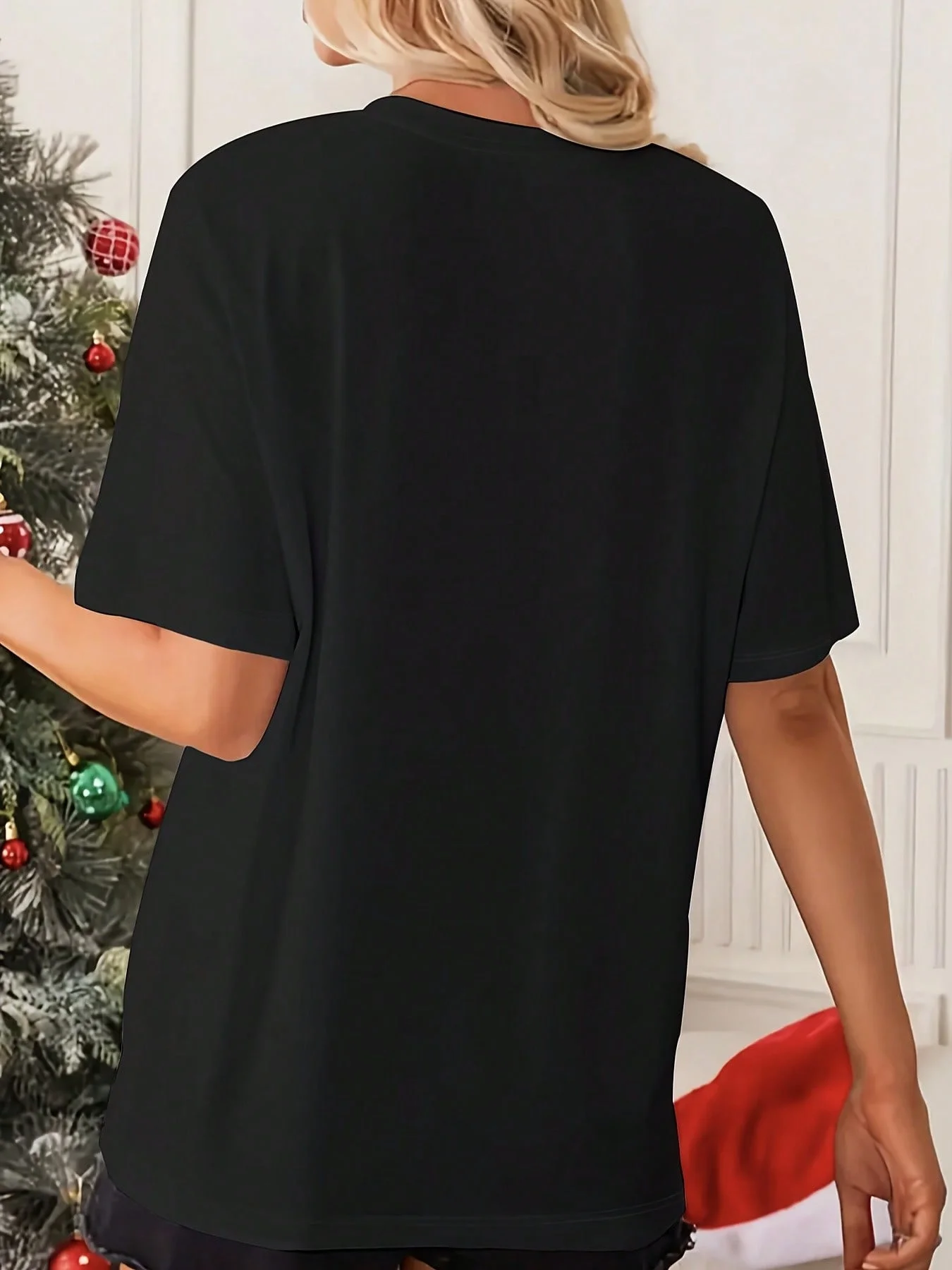 تي شيرت مطبوع عليه شخصيات وردية واليابانية للنساء ملابس كاجوال باللون الأسود مقاس كبير