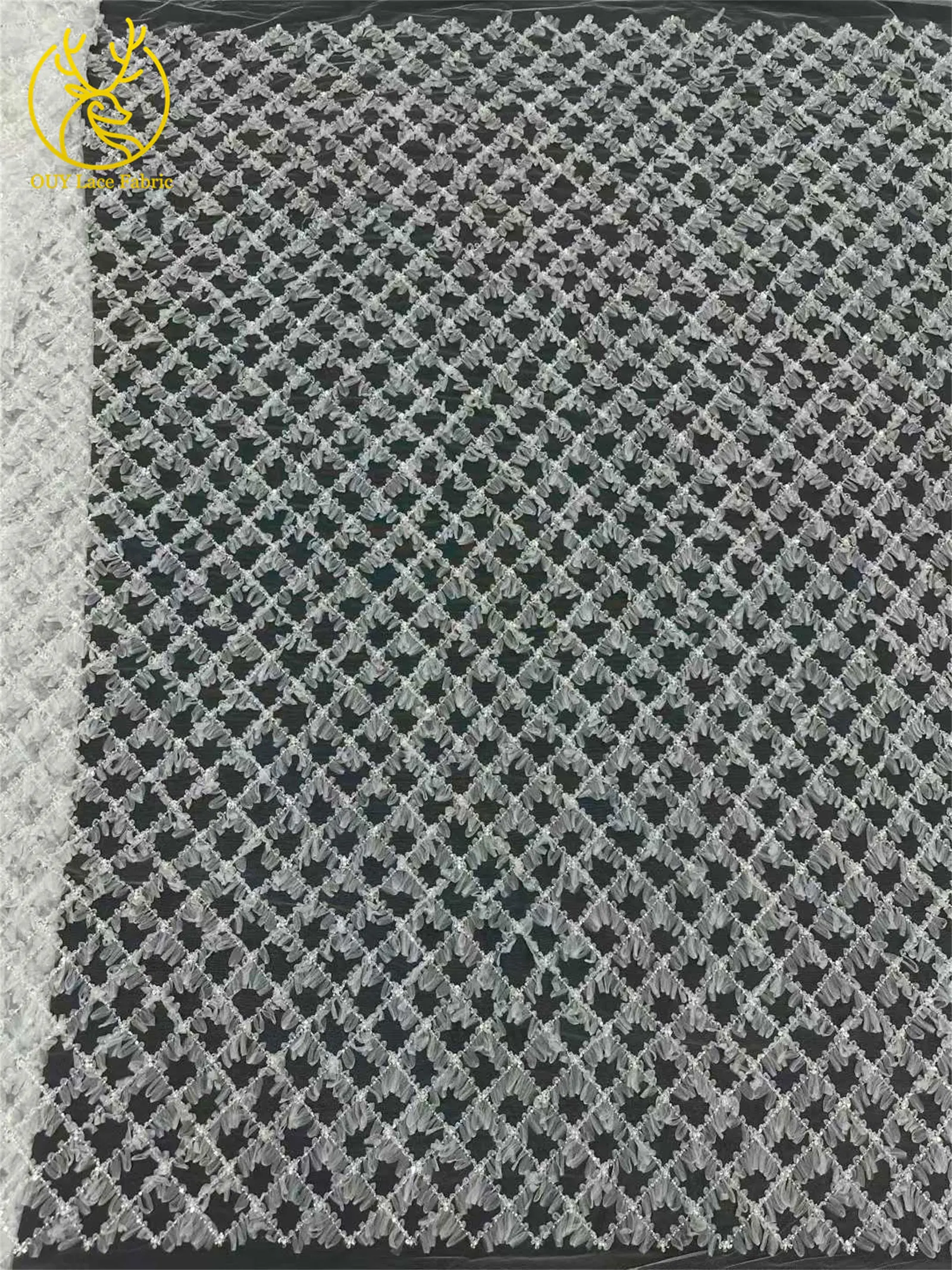 Lila Flieder 3D-Spitzenstoff 2026 Hochwertiger Afrikanischer Pailletten-Perlen-Spitzenstoff für Damen-Abendkleider Nähen 5 Yards – Detail 8