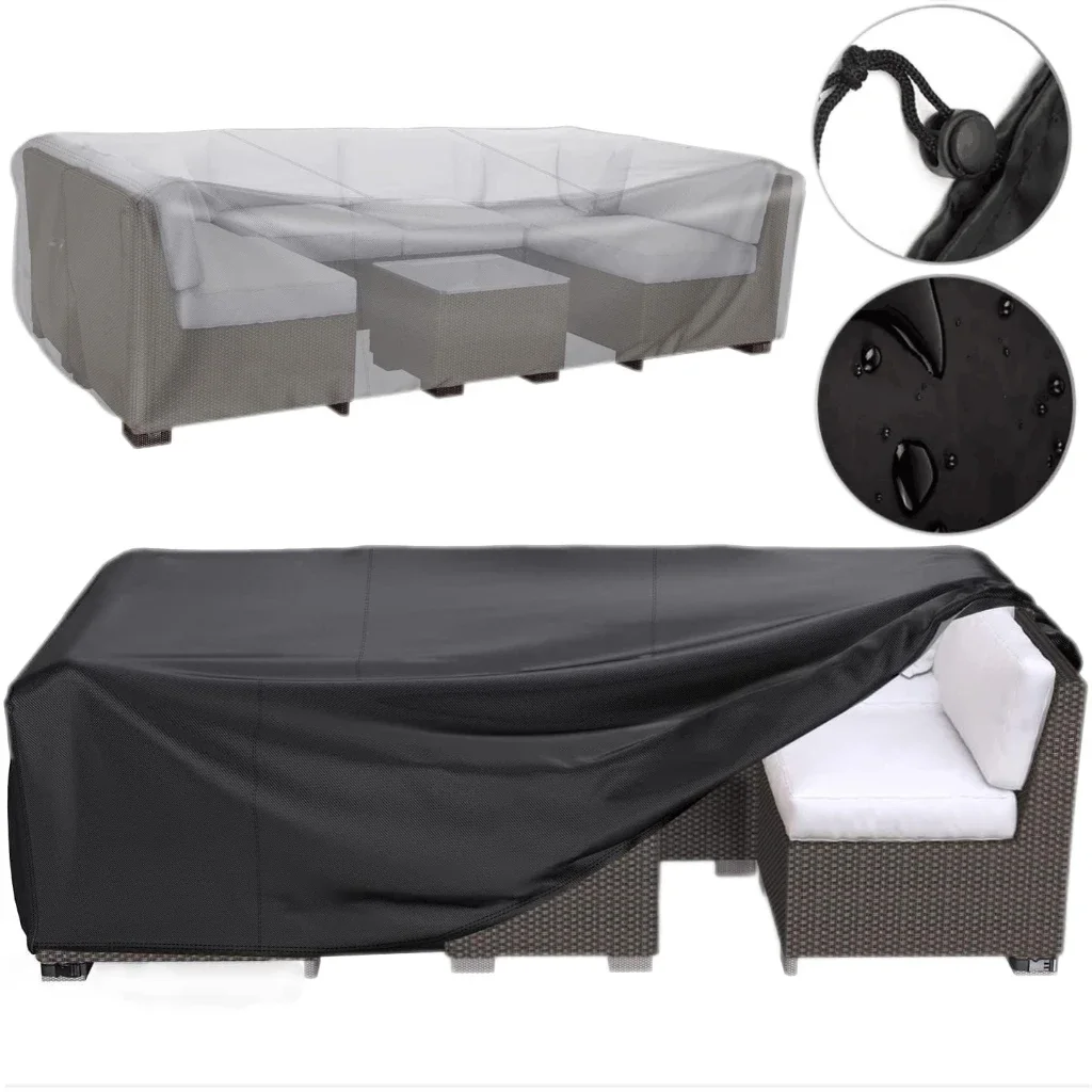 

Outdoor Furniture Patio Covers 210D Oxford Cloth Garden Waterproof Rain Snow Dust Black Sofa Table and Chair Dust Cover