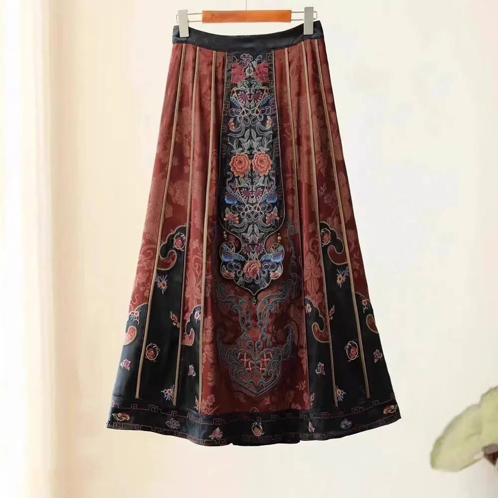 Luxury skirt Chinese style jacquard embroidery A-LINE Full skirt Original vintage Long skirt Woman clothing high quality