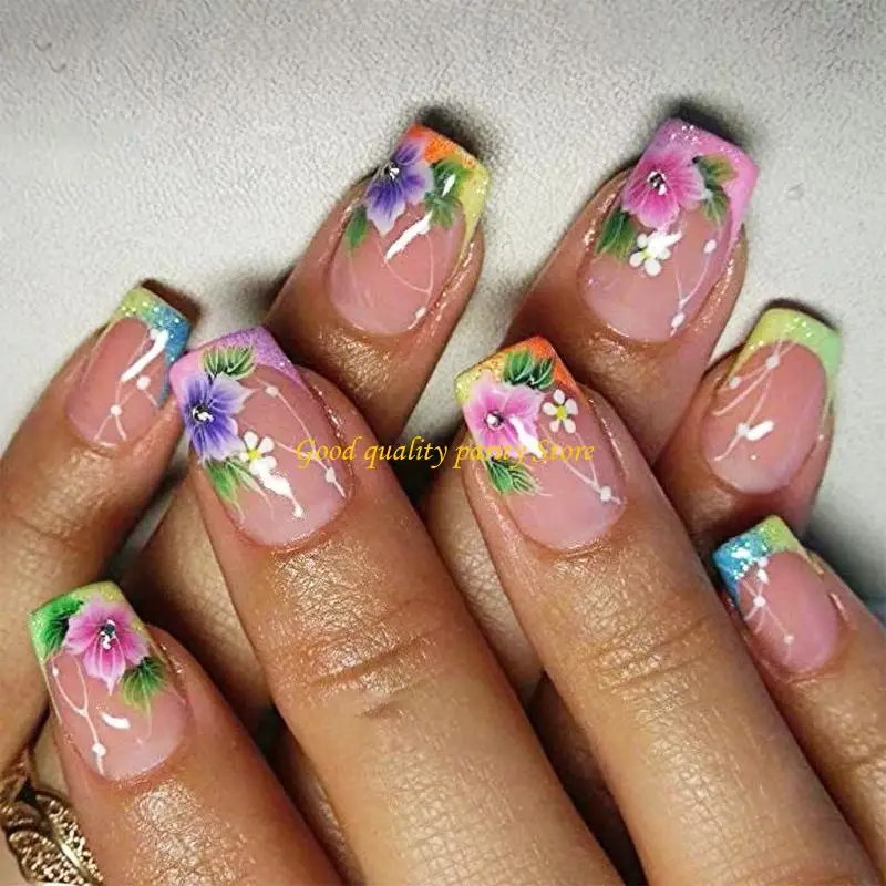 M4YA爪のショートスクエアプレス釘の先端偽の爪の爪の花の接着剤