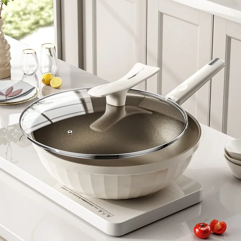 Titanium frying pan non-stick wok household flat-bottomed cooking pan ceramic pot suitable for gas stove induction cooker