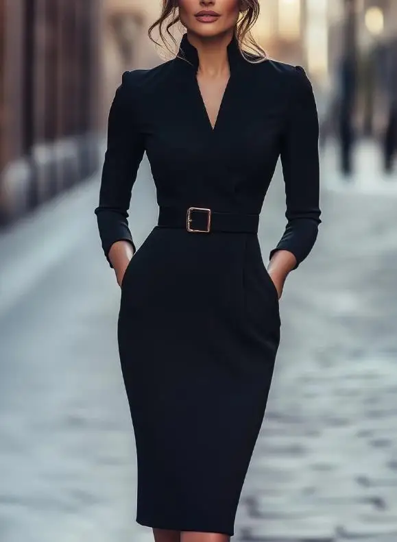 

2025 autumn and winter new women's fashionable French high-end temperament socialite small fragrance waist cinching dress