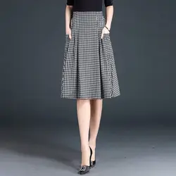 Damska moda biurowa spódnice w kratę w koreańskim stylu moda uliczna odzież damska elastyczna talia Vintage kobiety wiosna lato Casual spódnica o linii a