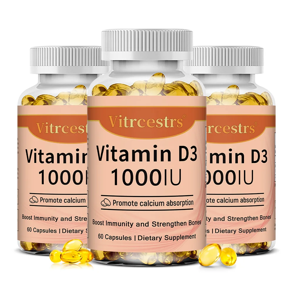 Vitamin D3 1000 IU Capsules, Supports Bone, Teeth, Muscle, Skin, Immune Health & Overall Wellness, Antioxidant & Gluten-Free