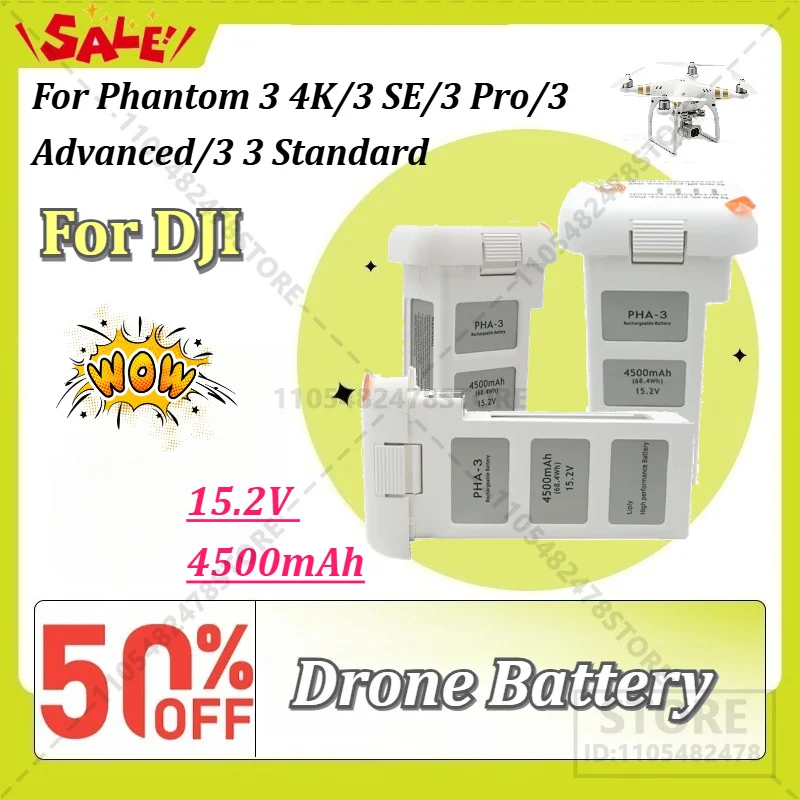 High-Capacity 0 Cycle 15.2V 4500mAh Drone Intelligent Flight Battery for DJI Phantom 3 4K/3 SE/3 Pro/3 Advanced/3 3 Standard