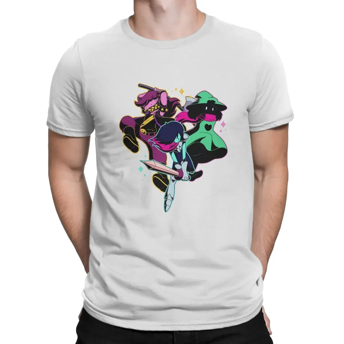 Crew Neck T Shirt Deltarune Short Sleeve Tee Shirt Gift Idea Tops  Vintage Ralsei Kris And Susie T-Shirt for Men