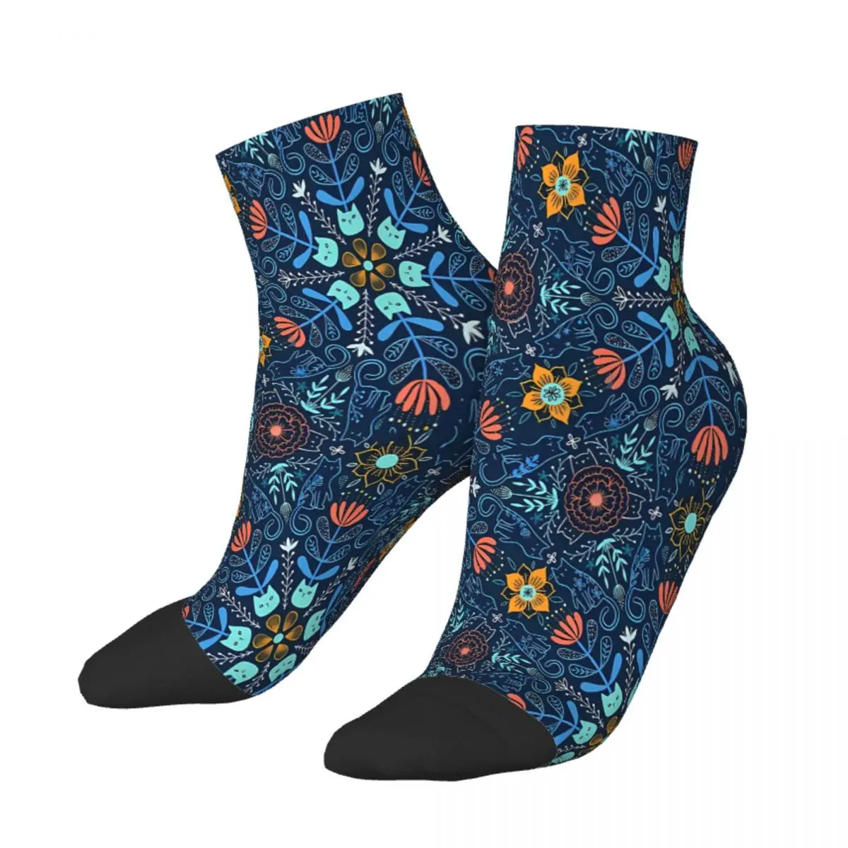 Cats Kaleidoscope Flowers And Kitties Ankle Socks Male Mens Women Autumn Stockings Hip Hop