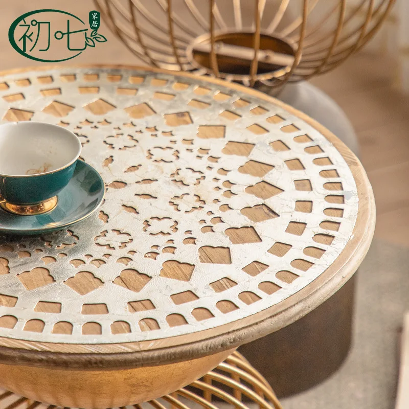 sofa side table, carved solid wood coffee, dessert shop side table