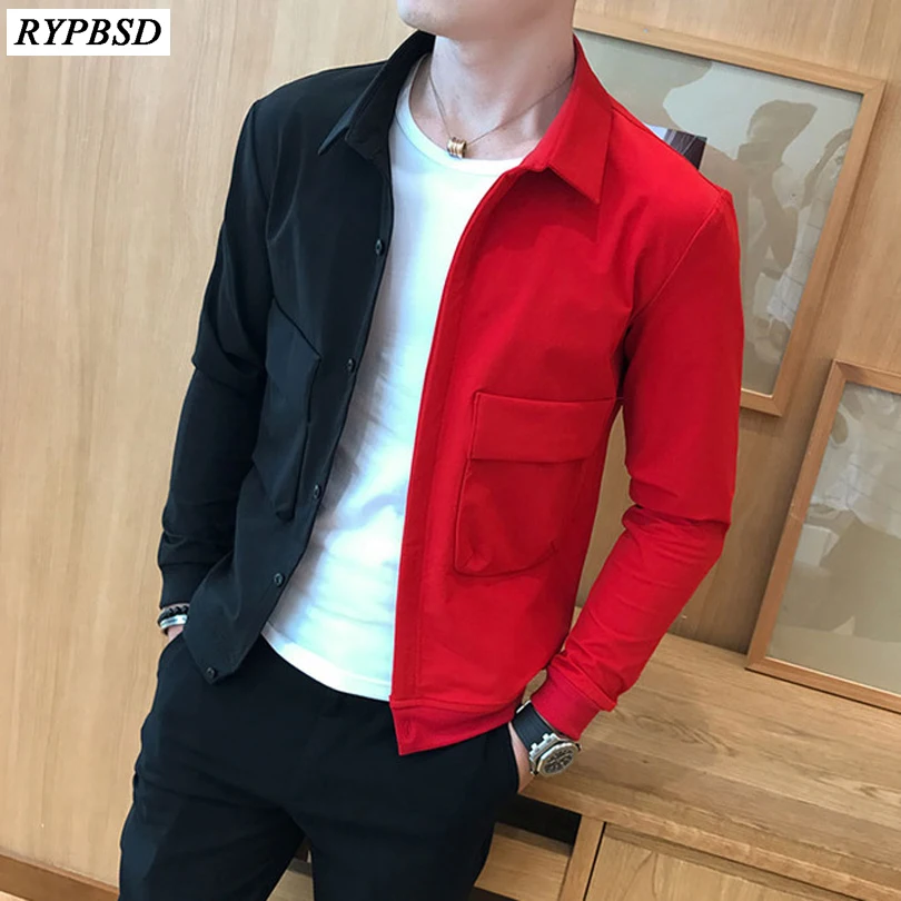 Black Red Bomber Jackets for Men 2024 Fashion Brand Slim Fit Single Breasted Harajuku Patchwork Hip Hop Jacket Men Style Clothes