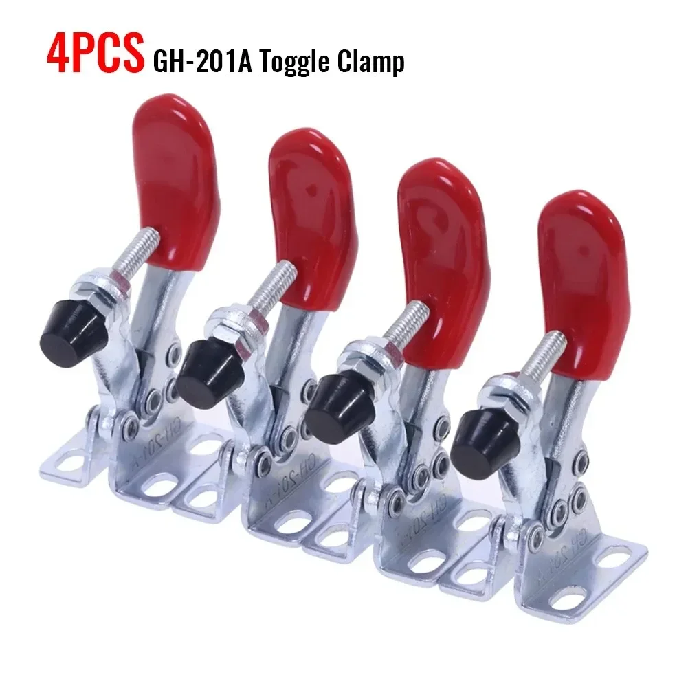 4pcs GH201A Horizontal Vertical Toggle Clamp 27KG Quick-Release Tool Horizontal Clamps Hand Heavy Duty Tooling Accessories